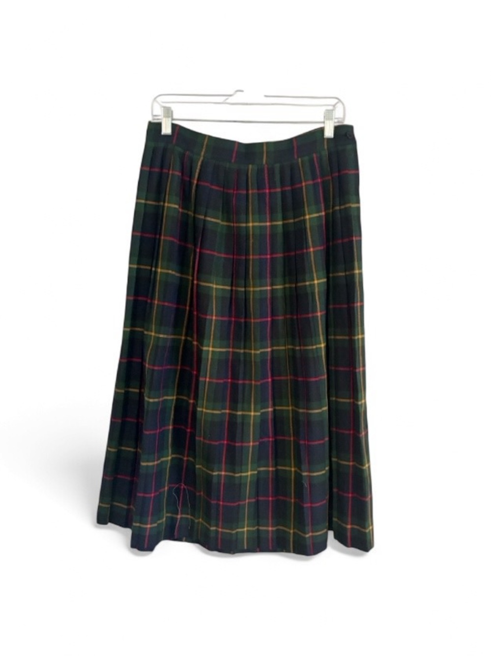 Vintage Pleated Midi Skirt by Leslie Fay Sportswear Dark Green Plaid Sz 14 P